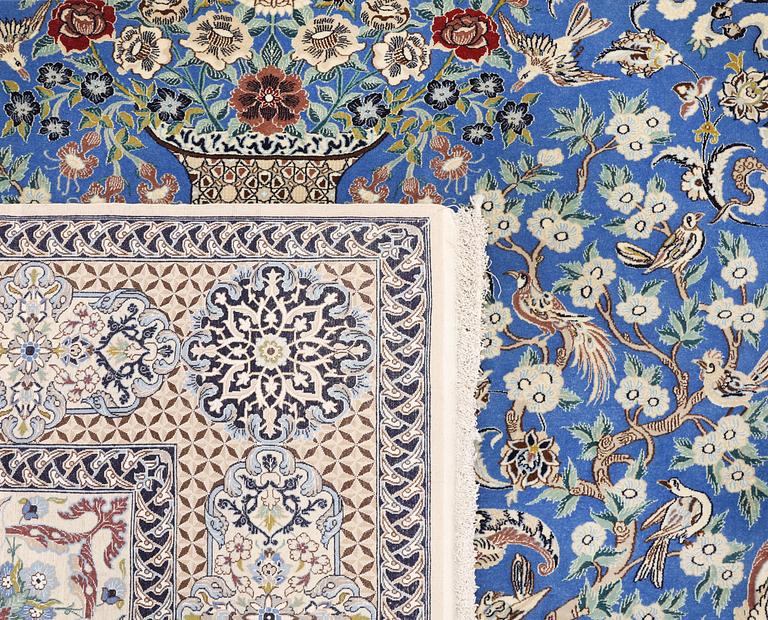 A Figural Nain-Isfahan carpet, part silk, 318 x 213 cm.