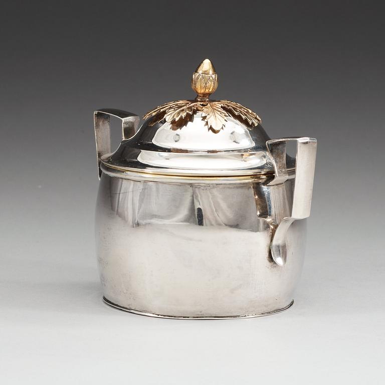 A Russian early 19th century parcel-gilt sugar-bowl, unidentified makers mark, St. Petersburg 1802.