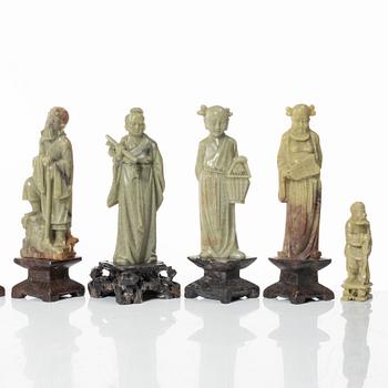 Figuriner, nio stycken, soapstone, Kina, sen Qingdynasti / 1900-tal.