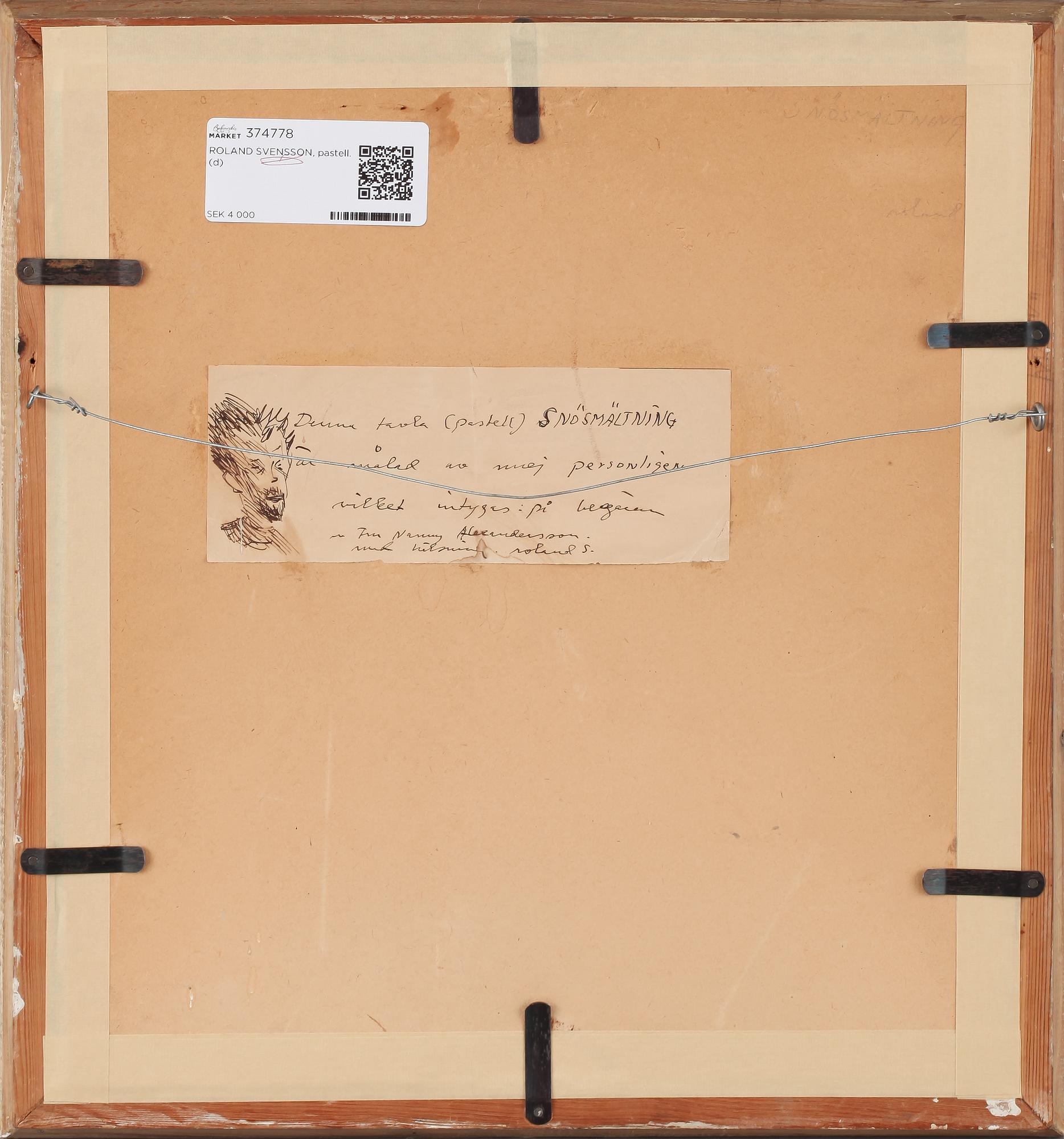 ROLAND SVENSSON, pastell, osignerad, intyg á tergo av konstnären själv.