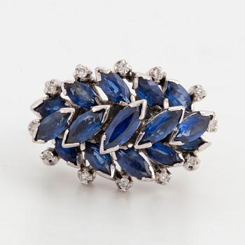 Navette shaped sapphires and eight-cut diamonds.