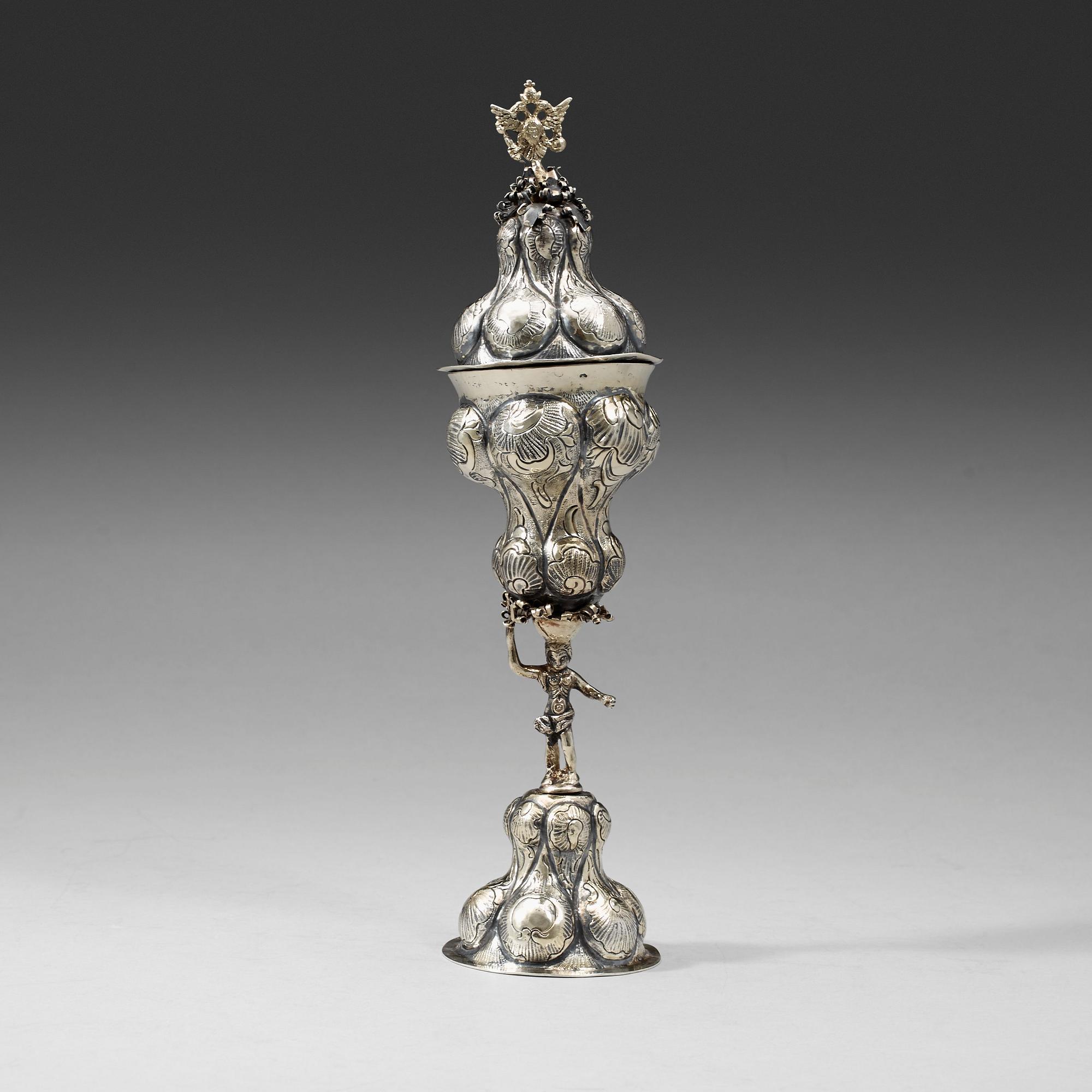 A Russian 18th century silver-gilt cup and cover, unidentified makers mark, Moscow 1760:s.