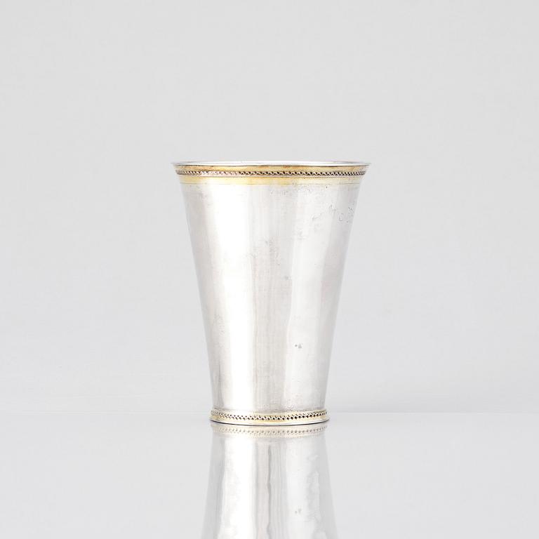 A Swedish 18th century parcel-gilt silver beaker, mark of Johan Caspar Sauer, Stockholm 1715.