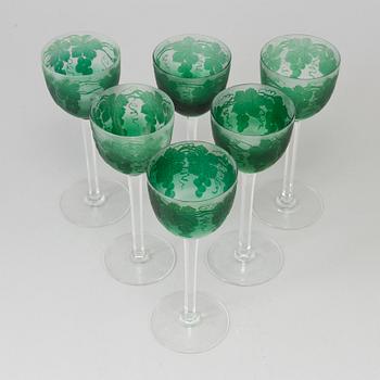 A set of six Swedish Wine Glasses from Orrefors 1914-1916. Art noveau.