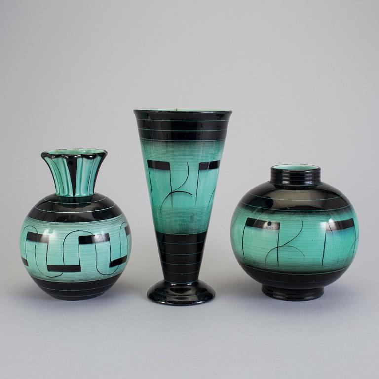 ILSE CLAESON, vaser, 3 stycken, flintgods, Rörstrand.