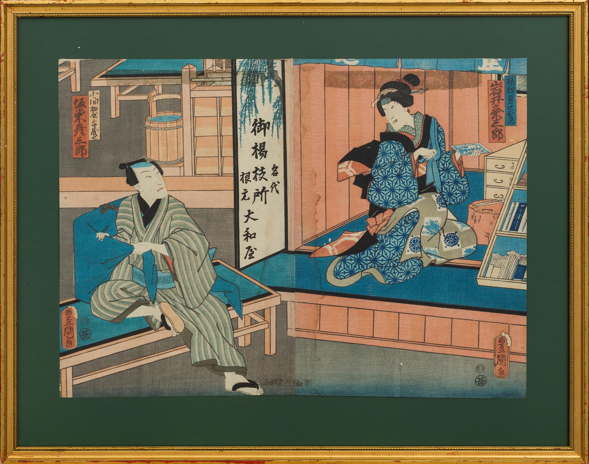 TRÄSNITT, 4 st,  bland annat Utagawa Kunisada, Japan, 1800/1900-tal.