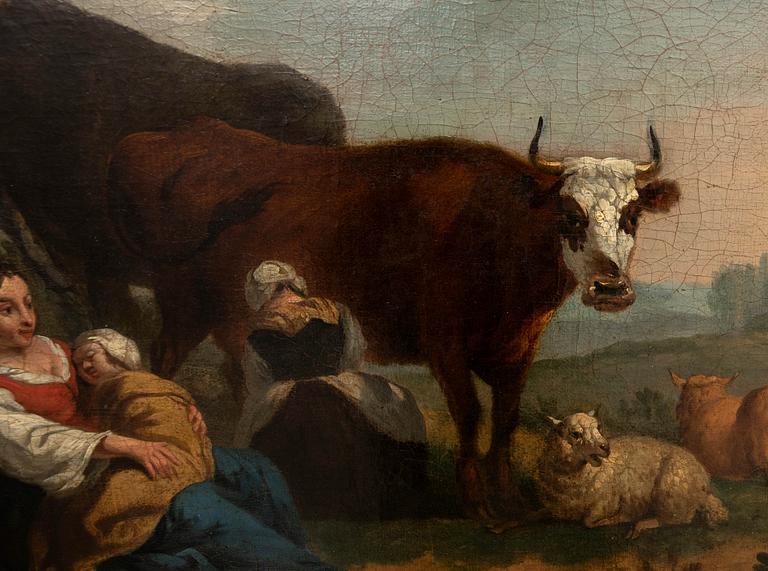 Okänd konstnär 1800-tal, Rastande sällskap med djur.