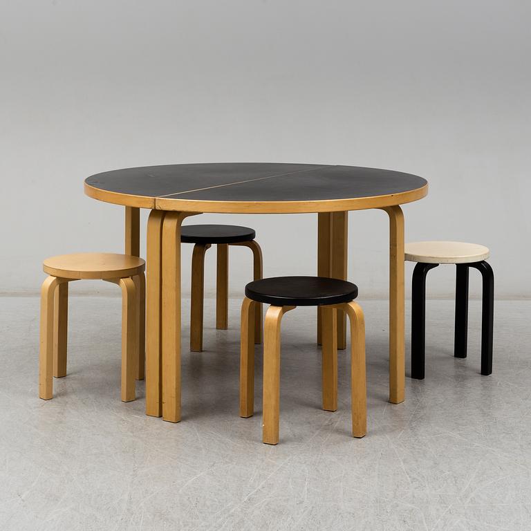 ALVAR AALTO, two model 95 tables with four stools.