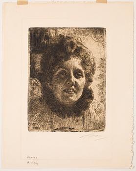 Anders Zorn · ANDERS ZORN, Etsning, utförd 1909, signerad med blyerts.