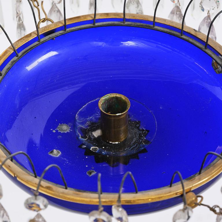 A late Gustavian five-light gilt brass and cut glass chandelier, Stockholm, late 18th century.