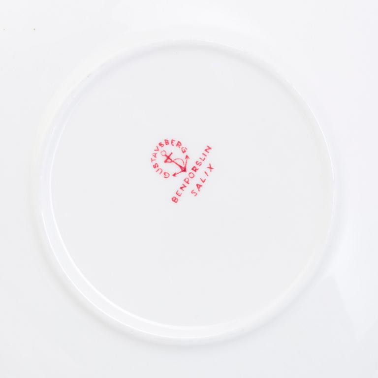 STIG LINDBERG, kaffekoppar med fat, 12 st, samt 12 asietter, benporslin, "Salix", Stig Lindberg, Gustavsberg.