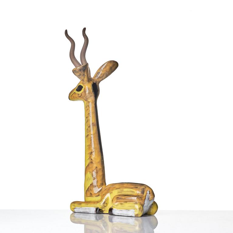 Vicke Lindstrand, a glazed ceramic sculpture of a gazelle, Upsala-Ekeby, Sweden, 1948-60.