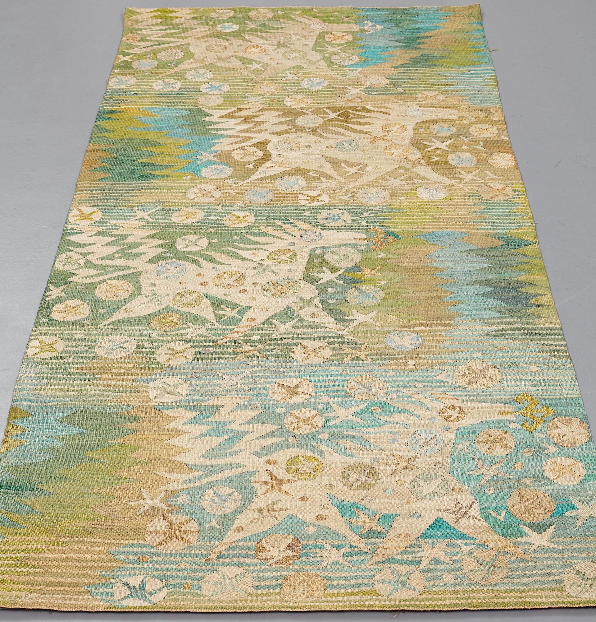 Barbro Nilsson, VÄVD TAPET, "Åar - Sakta rinnande vatten", gobelängvariant, ca 243 x 108 cm, signerad AB MMF BN.