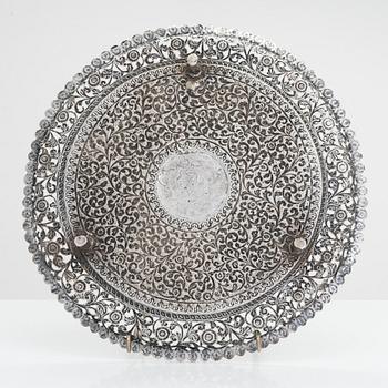 A Indian silver tray, late 19th Century.