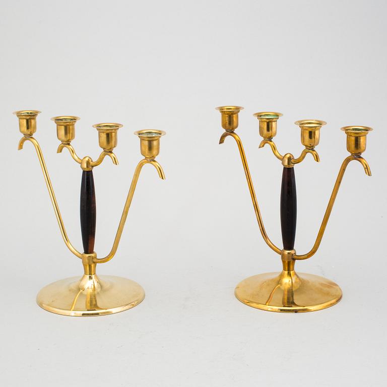 KANDELABRAR, ett par, mässing, O. H. Lagerstedt, Eskilstuna, 1950-tal.