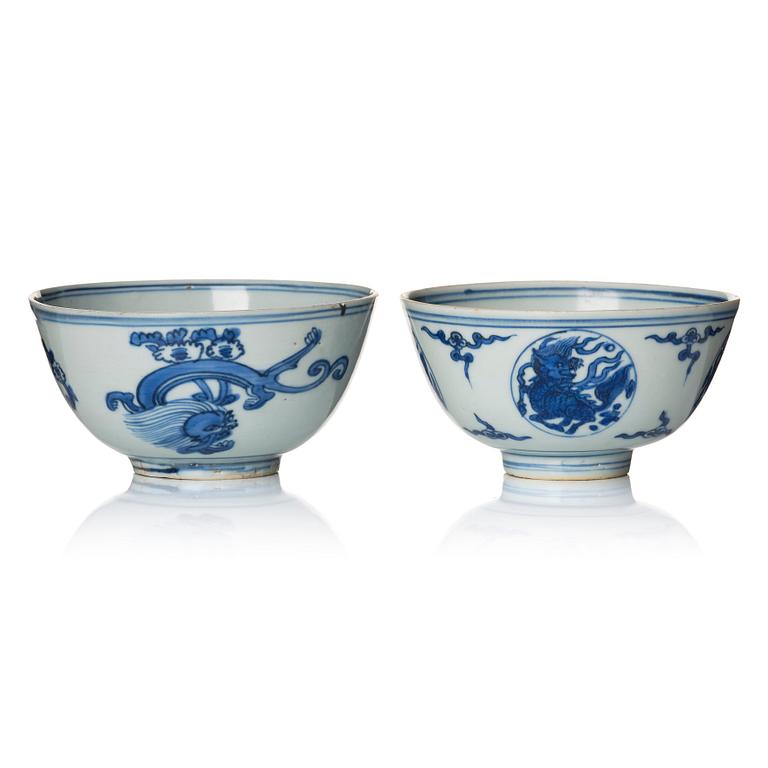 Two blue and white bowls, Ming dynasty, (1368-1644).