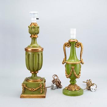 Two mid 20th century wood table lamps from Paoletti, Firenze Italy.