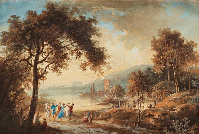 Elias Martin Attributed to, Landscape with dancing figures.