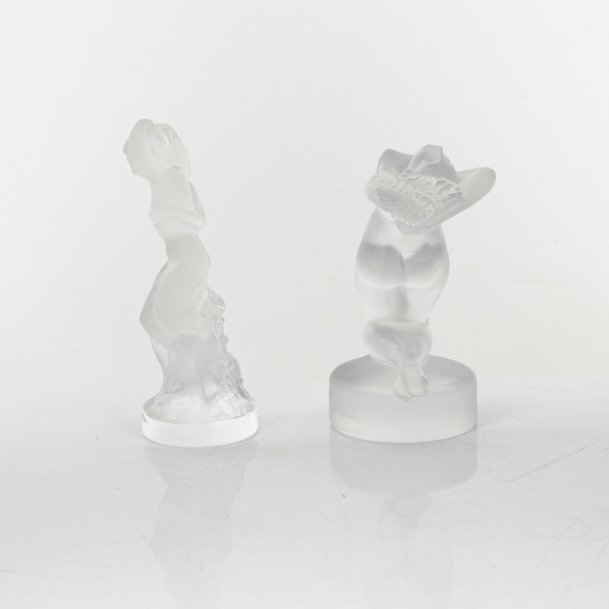 Two glass figurines, Lalique, France.