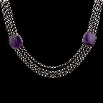 BÖRJE RAJALIN, HALSSMYCKE och ÖRHÄNGEN, ametister, silver. Kalevala Koru 1989.
