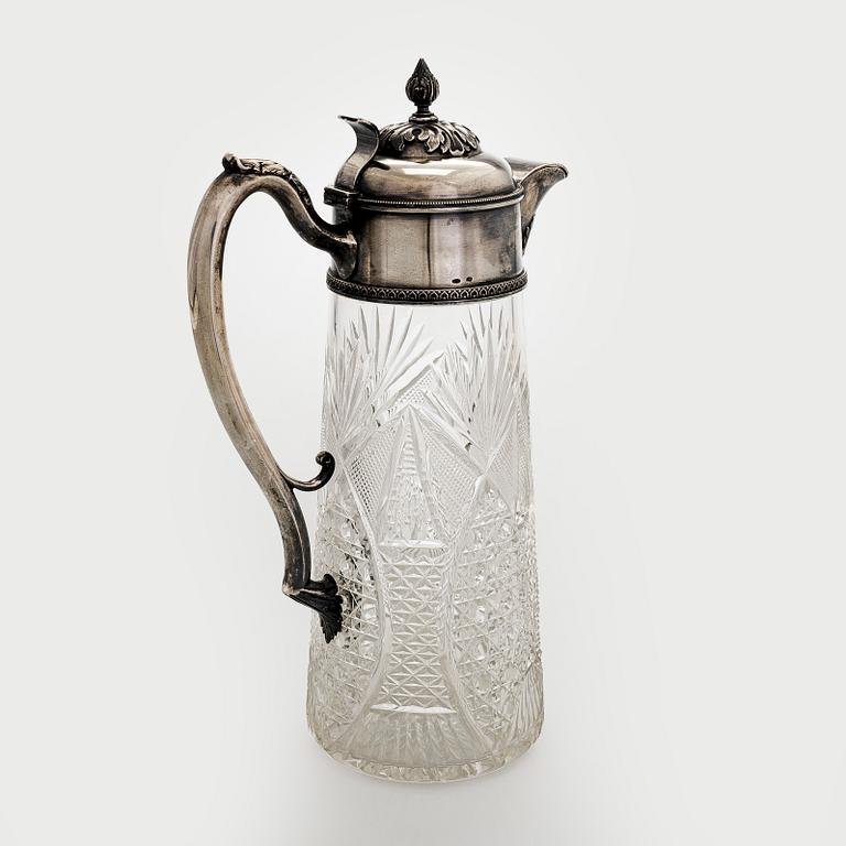 A silver mounted cut glass ewer, St. Petersburg, around year 1900.