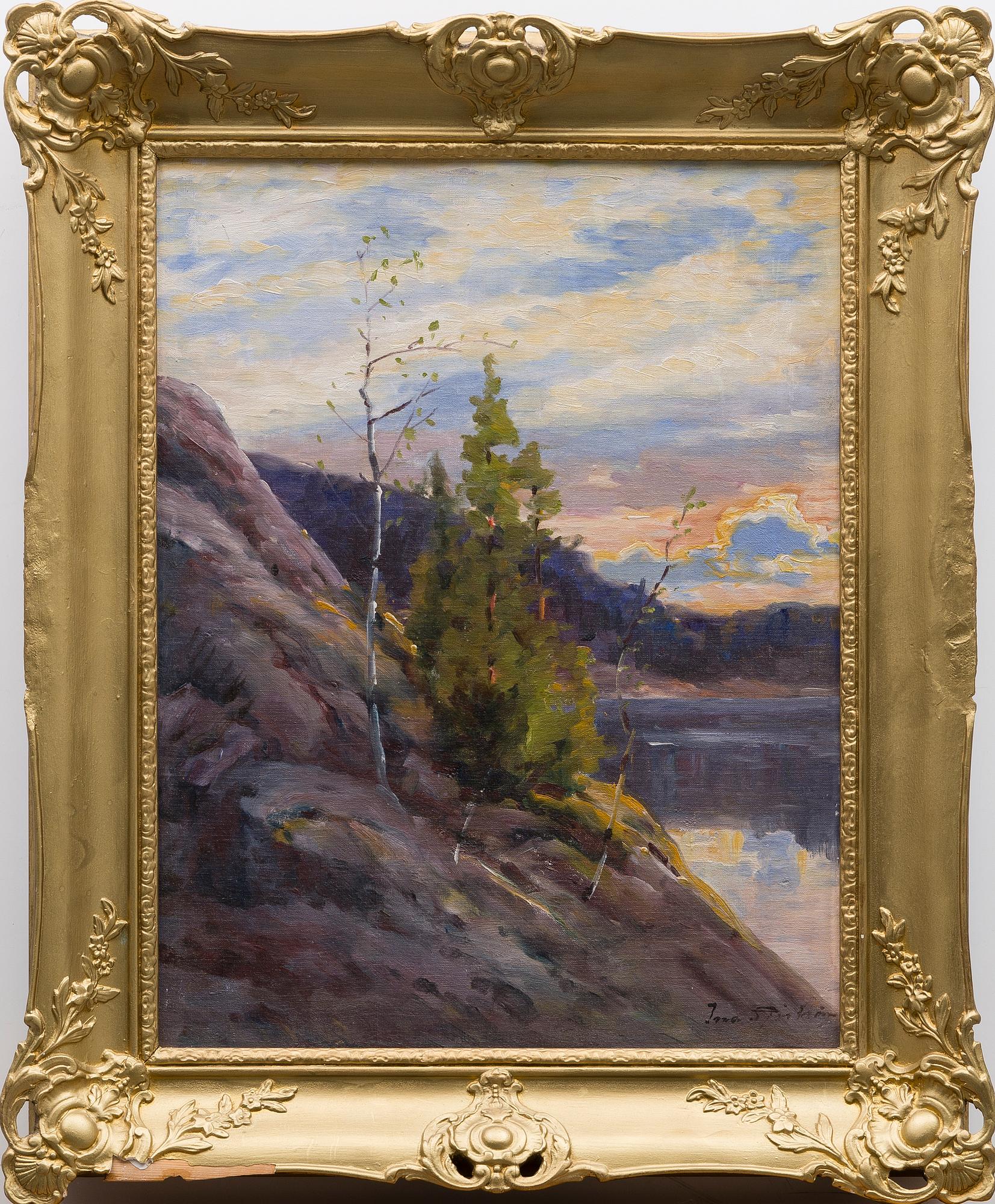 INA SJÖSTRÖM, öljy levylle, signeerattu.