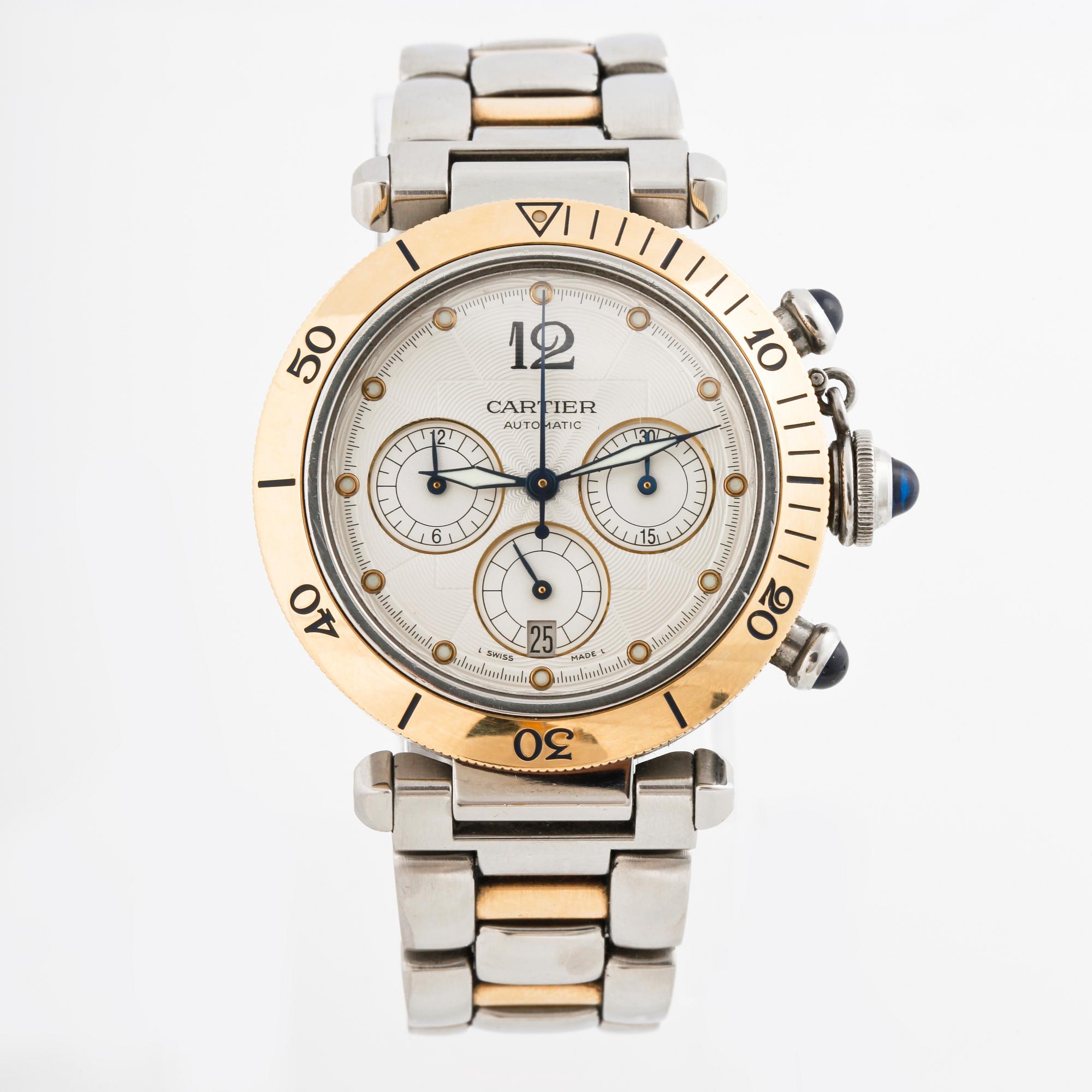 CARTIER, Pasha 38, armbandsur, kronograf, 38,5 mm.