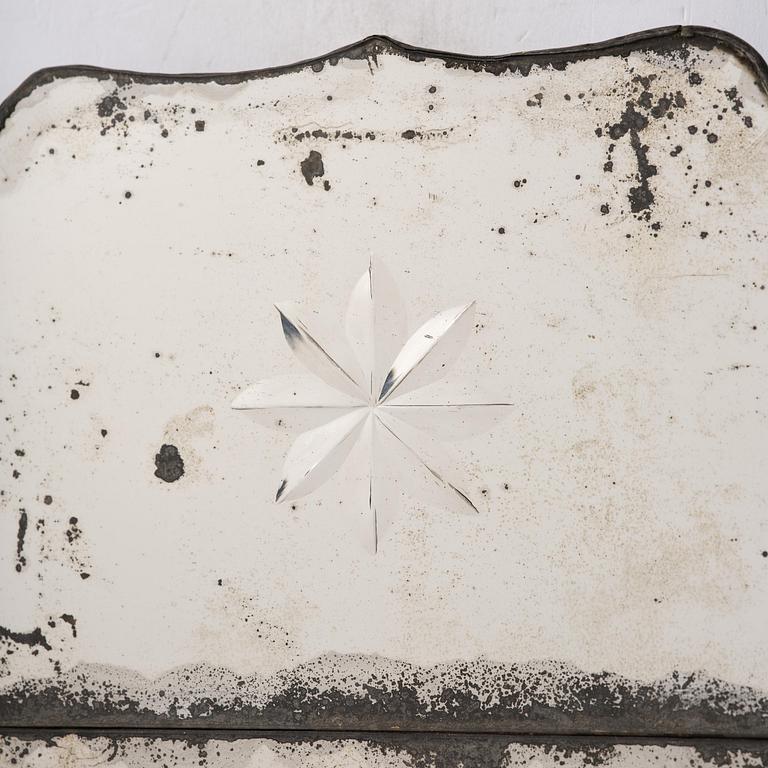 A pair of Gustavian engraved glass one-branch girandole mirrors by N. Meunier (master in Stockholm 1754-97).