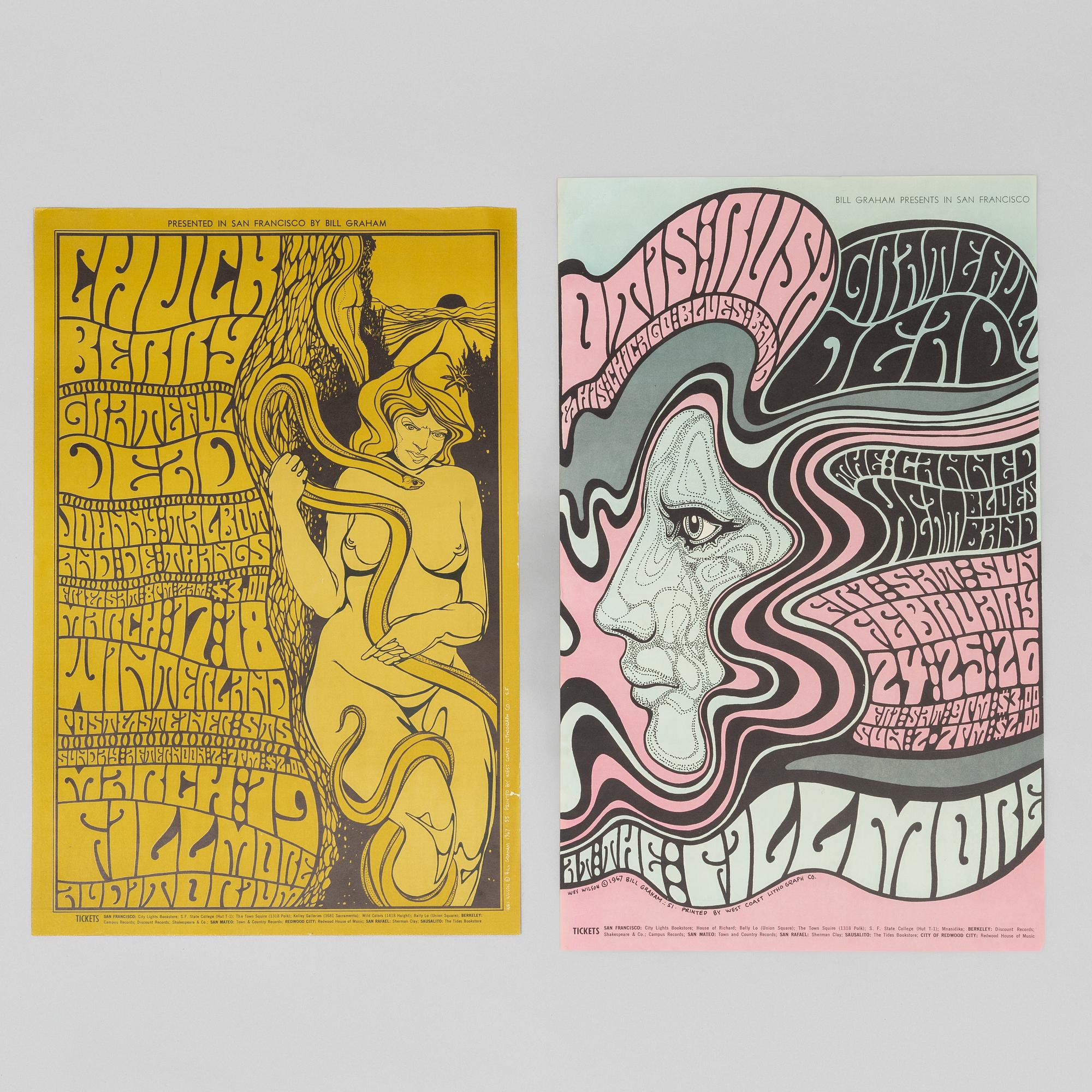 Wes Wilson, concert posters, a pair, West Coast Lithograph, 1967.