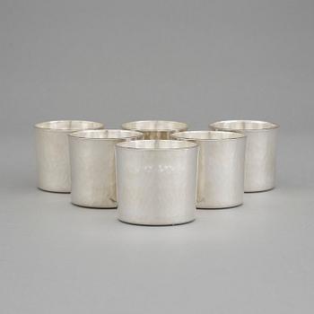 BÄGARE, 6 st, silver, Kurt Ribbhagen, Stockholm, 1980, vikt ca 867 gram.