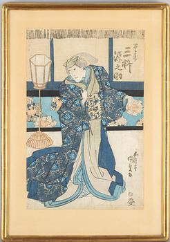 Two woodblock prints by Utagawa Kuniteru I, 1853, and by Utagawa Kunisada(Toyokuni III), first half of the 19th century.