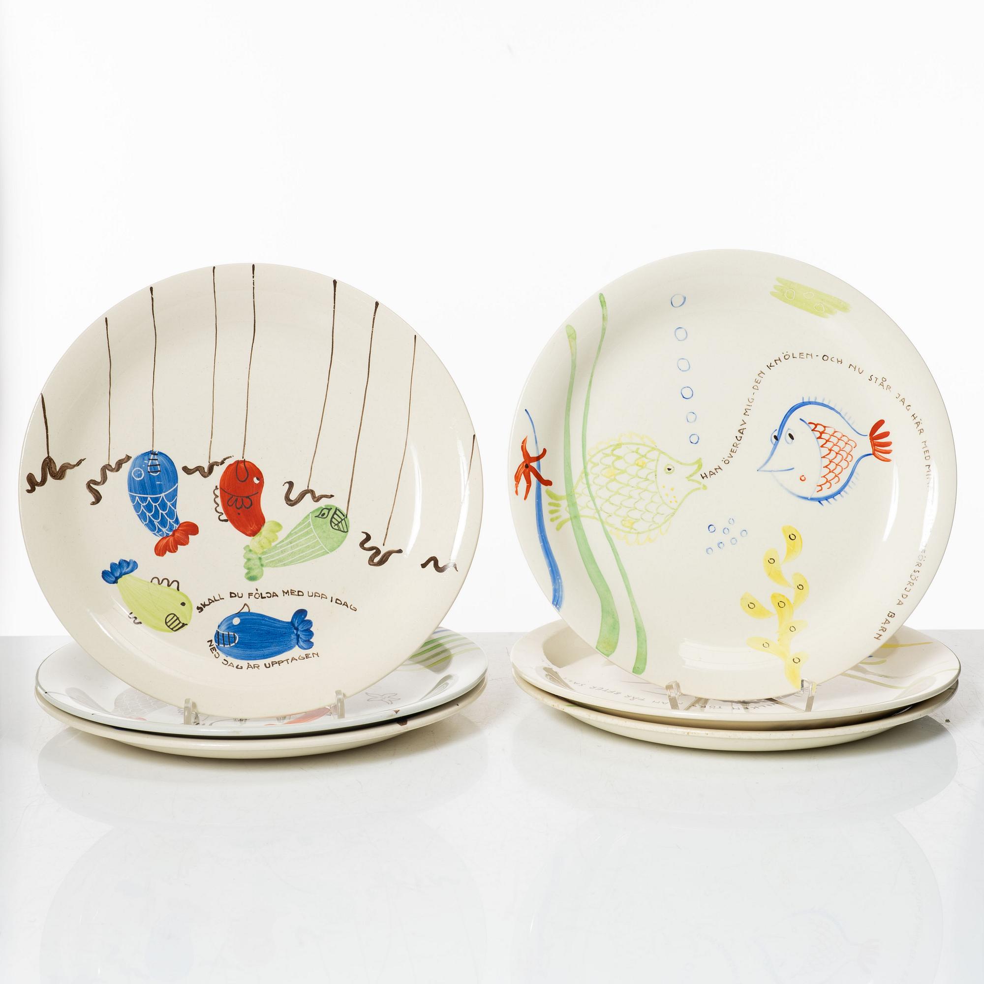 Stig Lindberg, twelve 'Löja' plates, Gustavsberg.