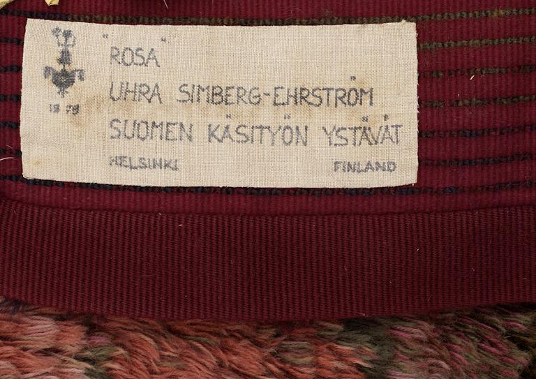 RUG. "Rosa". Rya (knotted long pile). 183 x 138,5 cm. Signed USE. Finland 1950's-60's.