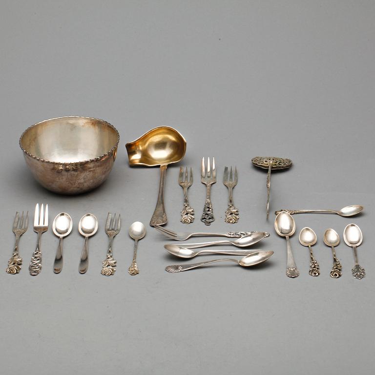 PARTI SILVER, 21 delar, bl. a GAB, 1928. Tot vikt 500 gram.