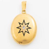 Medaljong/Hängsmycke 18K guld med emalj i form av stjärna och rosenslipad diamant, 1800-tal.