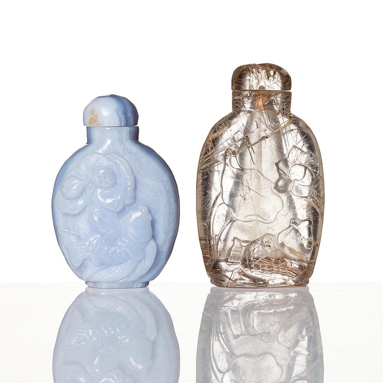 A set of six Chinese sculpted snuff bottles, 20th Century.