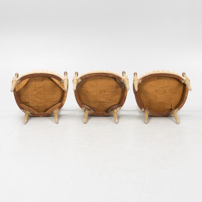Three Louis XVI armchairs, France, late 18th century.