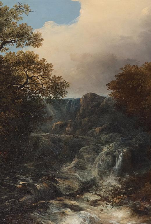 Pehr Gustaf von Heideken, Landscape with resting figures beside a waterfall.