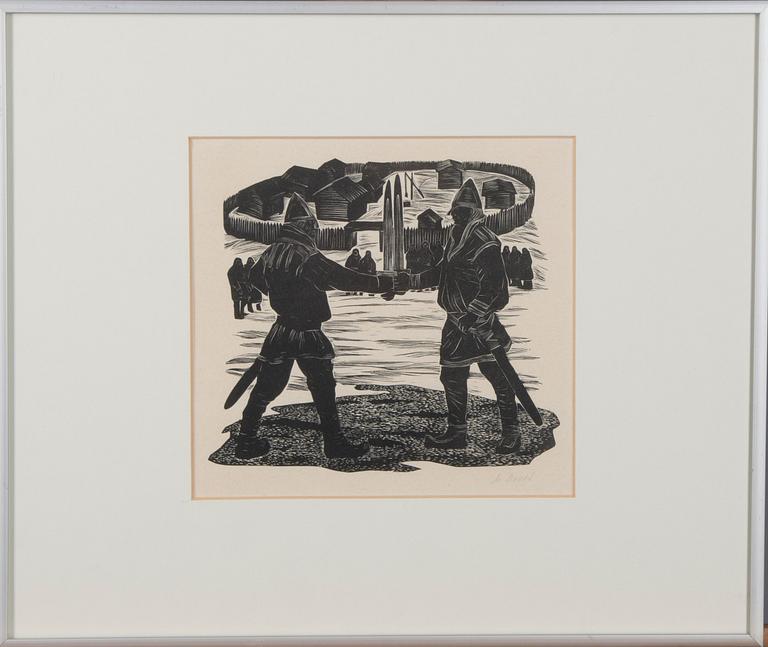 MUD MARIEVICH MECHEV, träsnitt, signerad.
