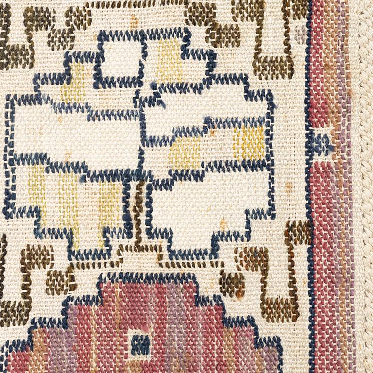 Märta Måås-Fjetterström, a textile, "Grodblad röd", flat weave, ca 42 x 38 cm, signed AB MMF.