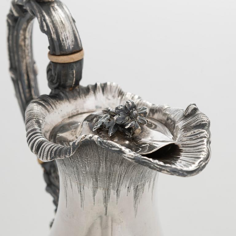 A sterling silver ewer, maker's mark of Robert W Smith, Dublin 1843.