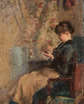 187. Carl Georg Bernhard Schuberth, Kvinna som skriver, porträtt av fröken I. Holck.