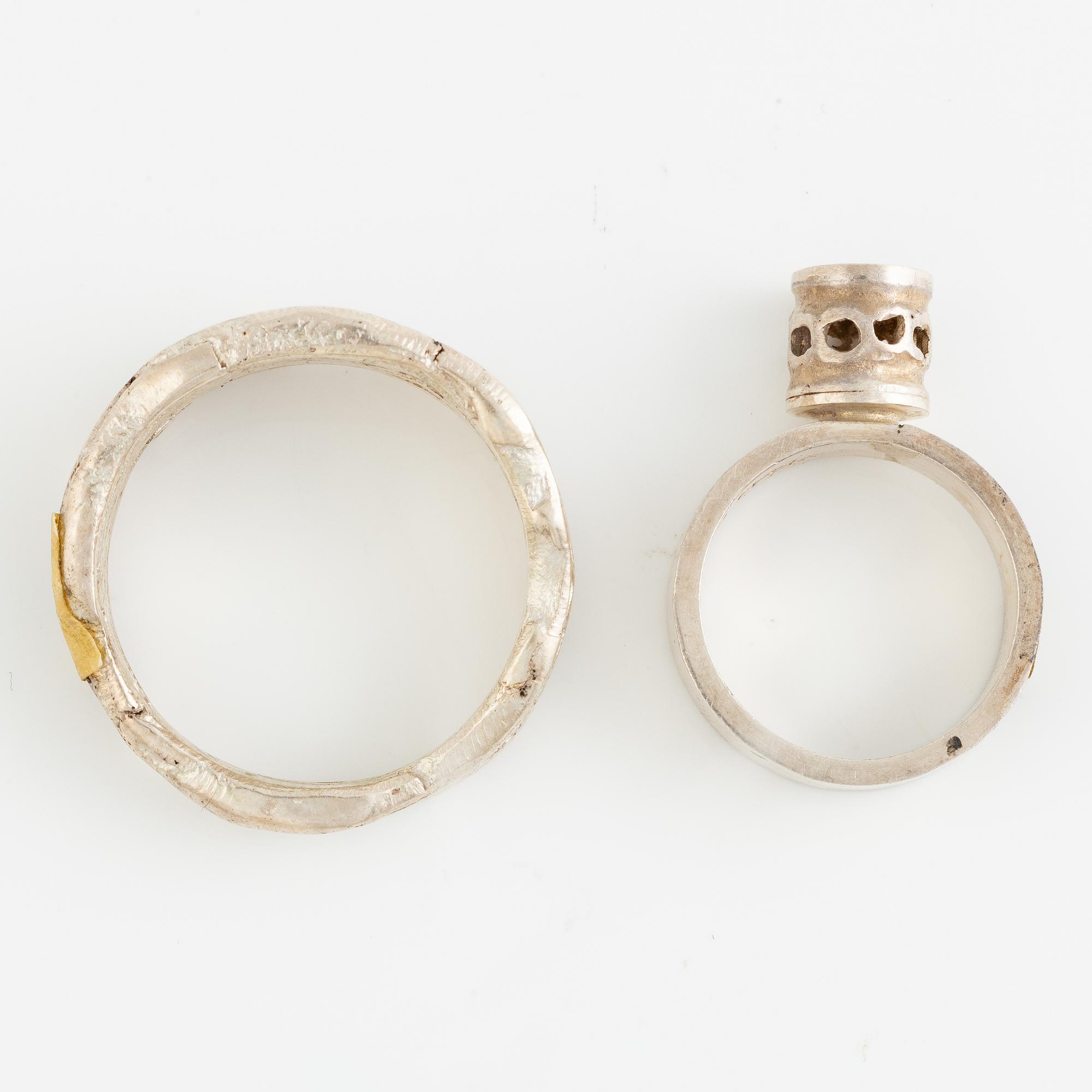 Lars Arby, six rings, silver, Gothenburg approx. 1966 and 1976.