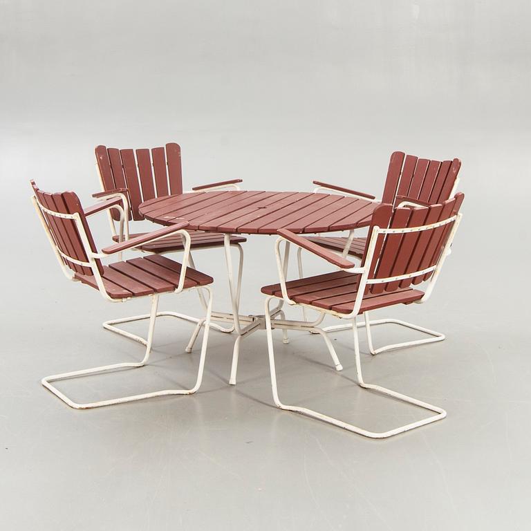 Garden furniture, 4 chairs, table, 1950s.