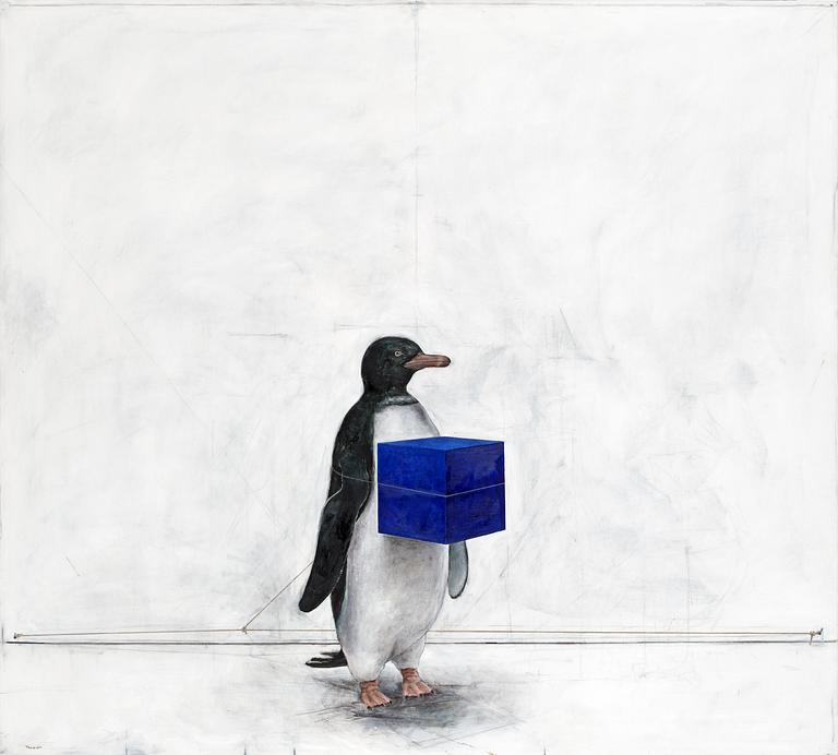 PG Thelander, Penguin with blue cube.