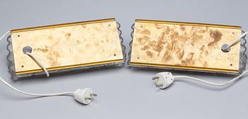 VÄGGLAMPOR, ett par, Orrefors. 1950-tal.