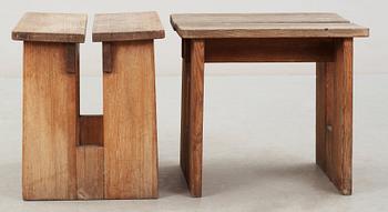 A pair of Axel-Einar Hjorth pine stools by Nordiska Kompaniet, 1930's.