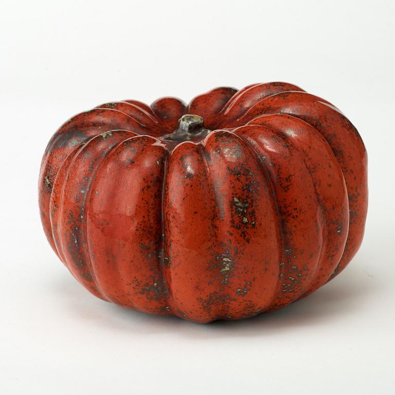 A Hans Hedberg faience sculpture of a pumpkin, Biot, France.