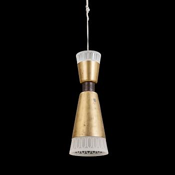 TAKLAMPA, mässing och glas, 1940/50-tal. Höjd 54cm.