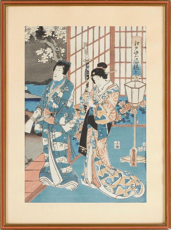 UTAGAWA TOYOSHIGE TOYOKUNI II, 3 st, träsnitt.